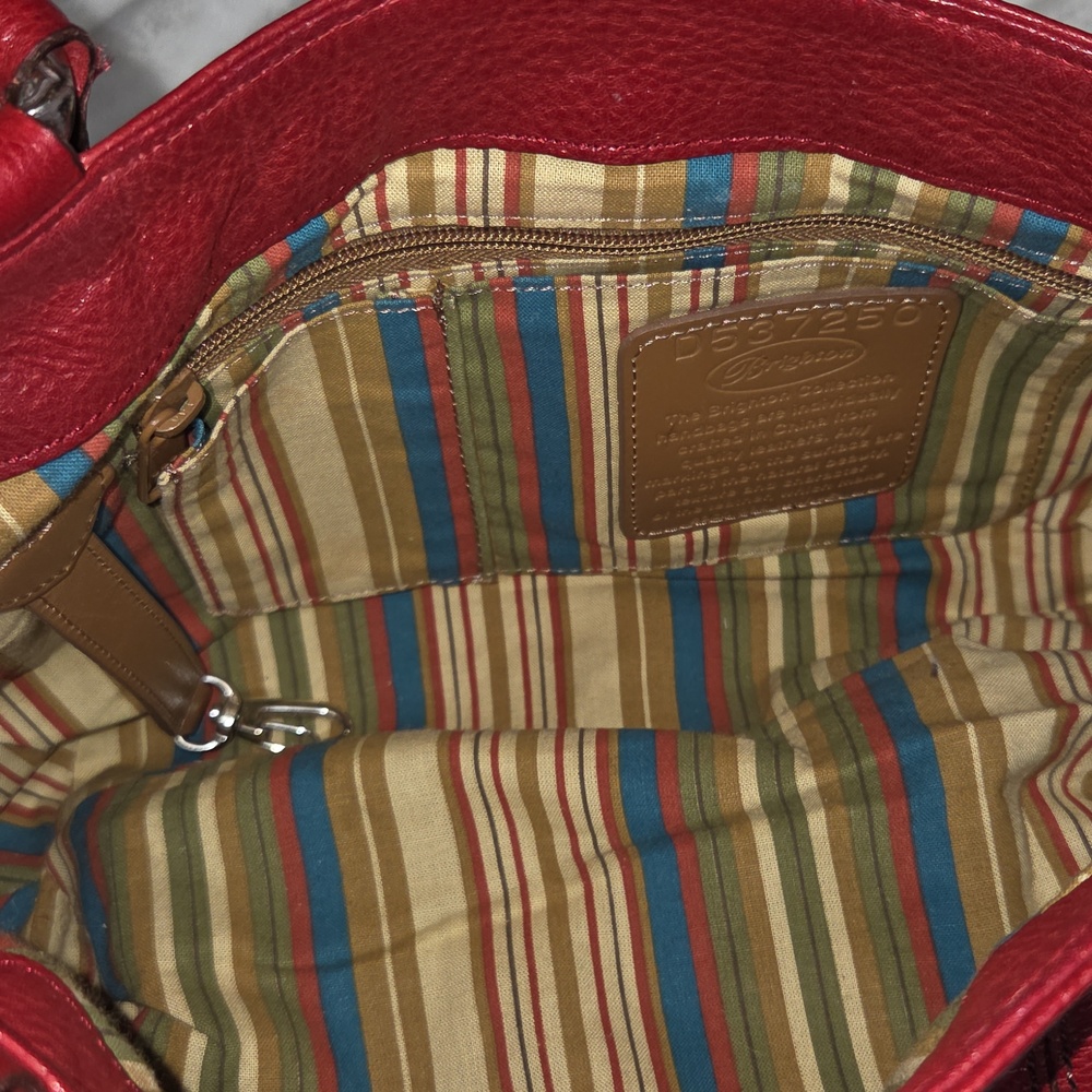 BRIGHTON Red Leather Handbag With Black Trim, Silver Hardware and Heart Charm - Picture 8 of 13